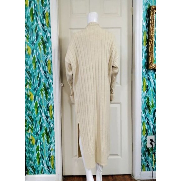 Topshop Knitted Oversized Ribbed Funnel Midi Dress Cozy Stone-Neutral Womens M - Picture 3 of 12